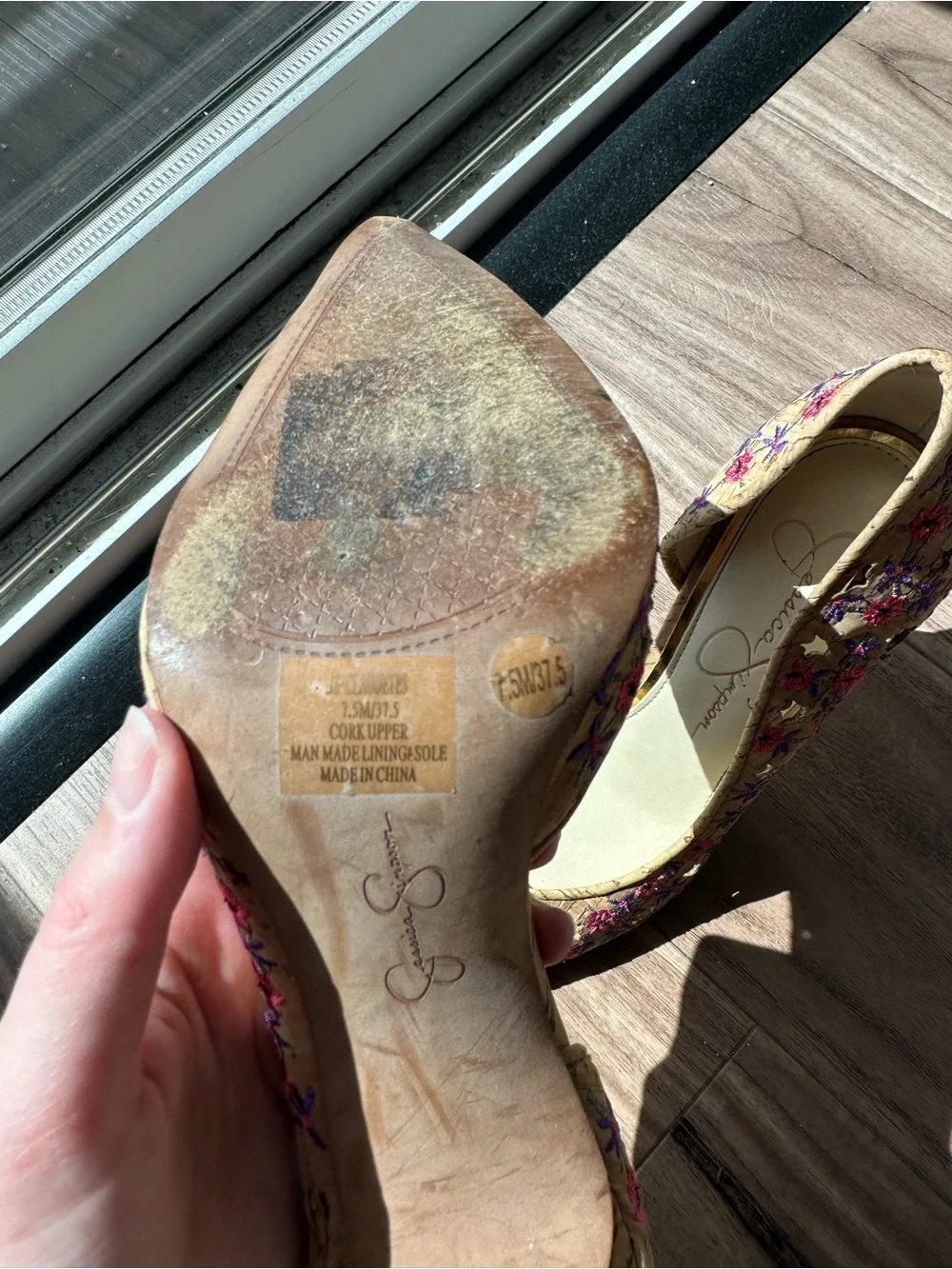 Jessica Simpson Claudette Pink Multi Floral Cork D’Orsay Pumps